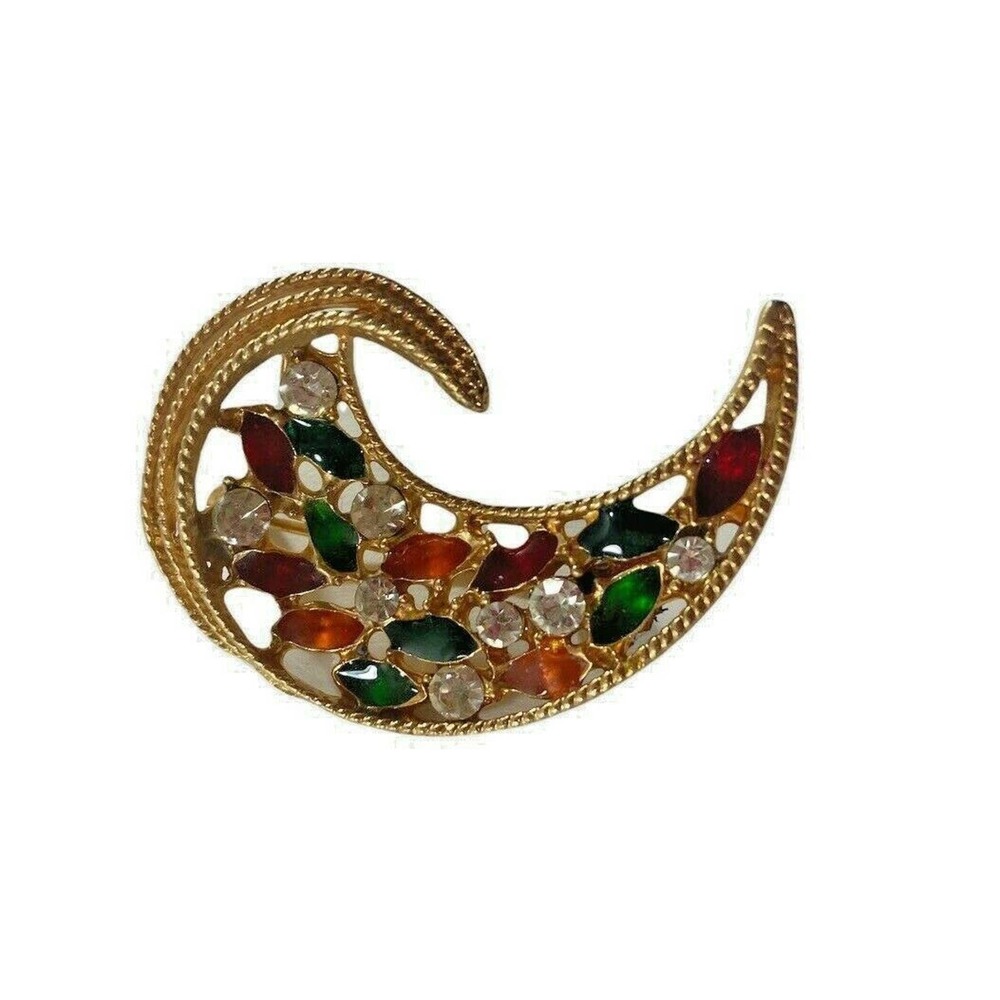 Vintage Gold tone Multi Color Paisley Brooch Pin
